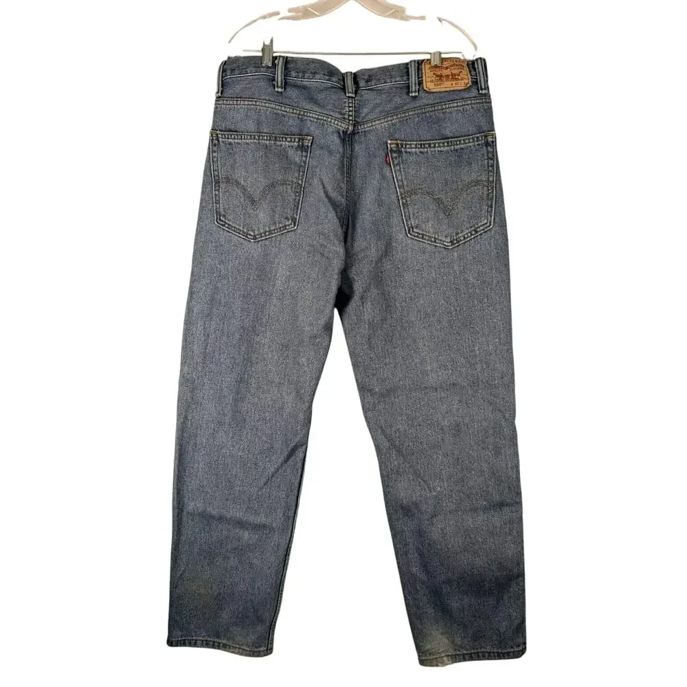 Levis 550 Jeans Relaxed Fit 36x31 Blue Tapered Denim Y2K Distressed Medium Wash